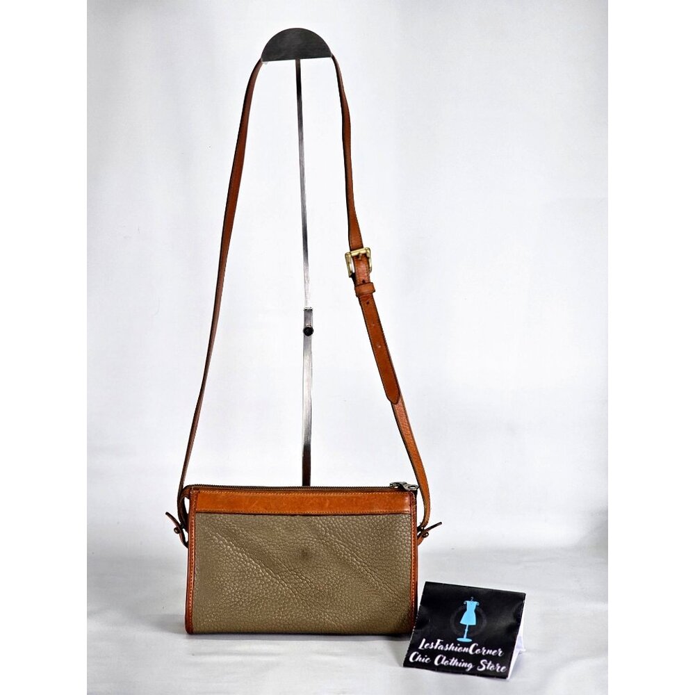Vintage Dooney & Bourke Woman's Khaki and Tan Leather Crossbody Purse 362 - Picture 9 of 13